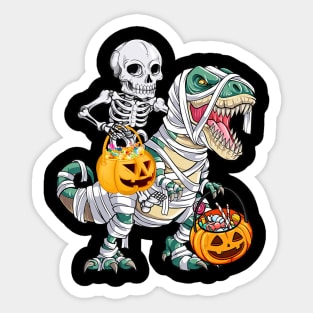 Skeleton Riding Mummy Dinosaur T rex Halloween Kids Boys Men Sticker